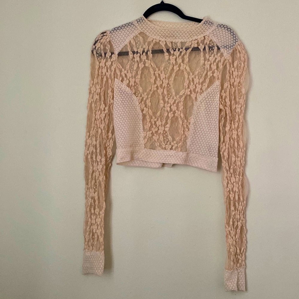 Free People Sheer Long Sleeve Crop Top